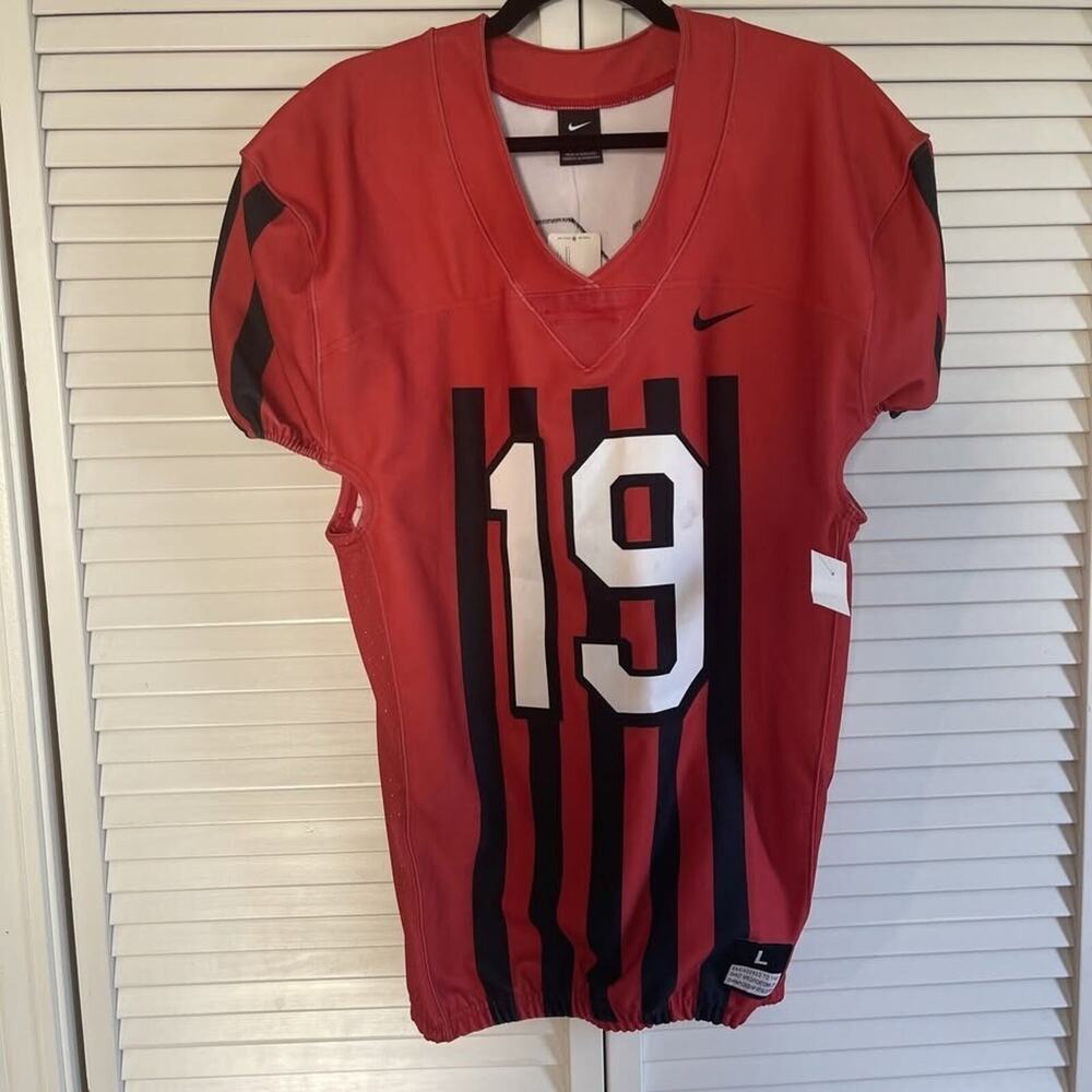 Football Jersey Mens Sz L Nike Black‎ Red Striped Throwback #19 Georgia Rutgers